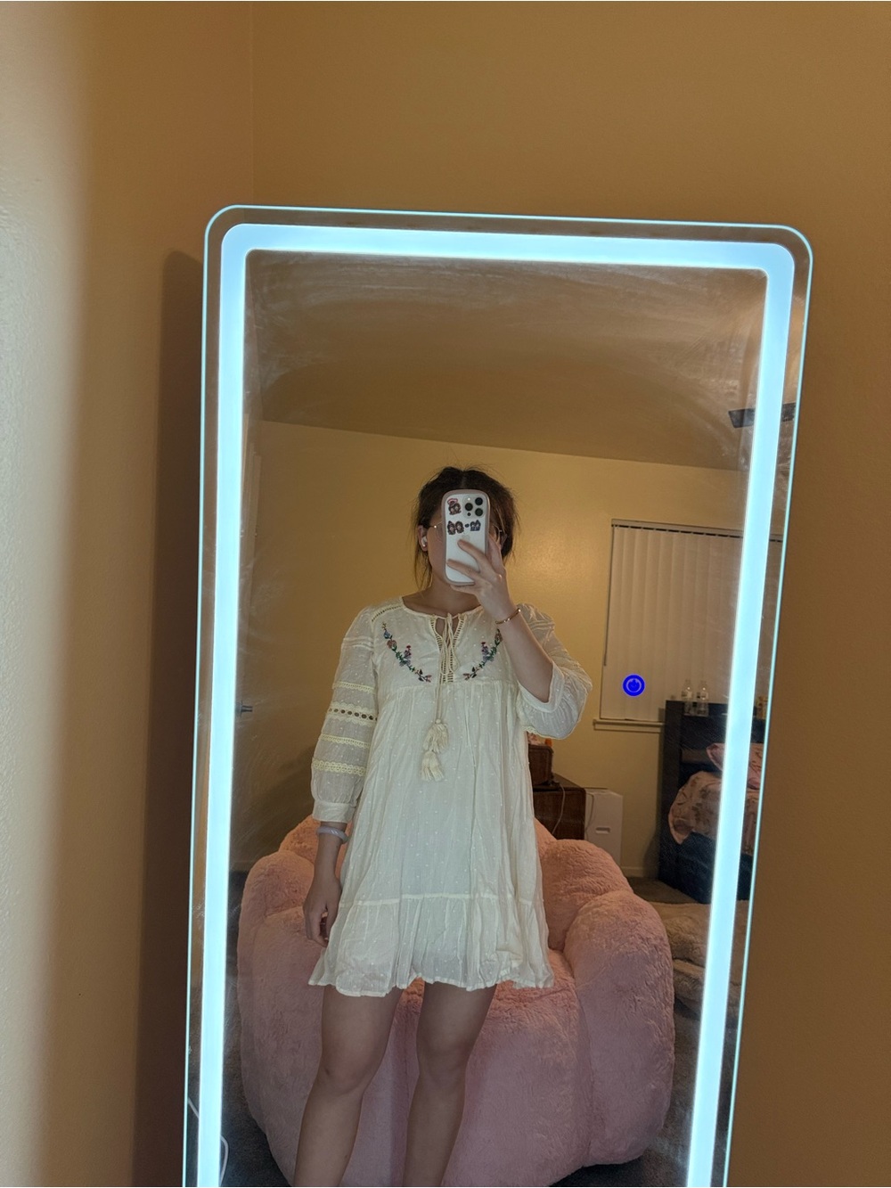 Boho White Embroidered Peasant Dress